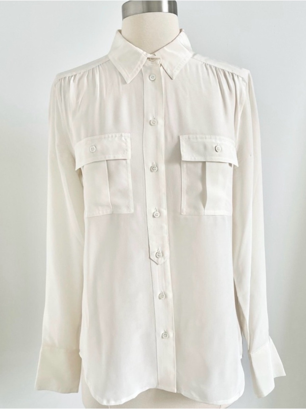 Jcrew 100% silk blythe Classic Women's White Button-Down Long-Sleeve Shirt